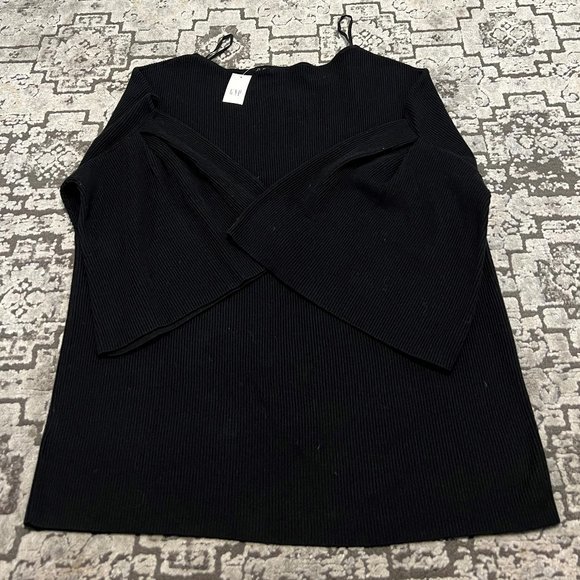 Gap silk blend Women's Pullover Crew Neck Rib Knit Top Bell Sleeve L Black NWT - Picture 4 of 7